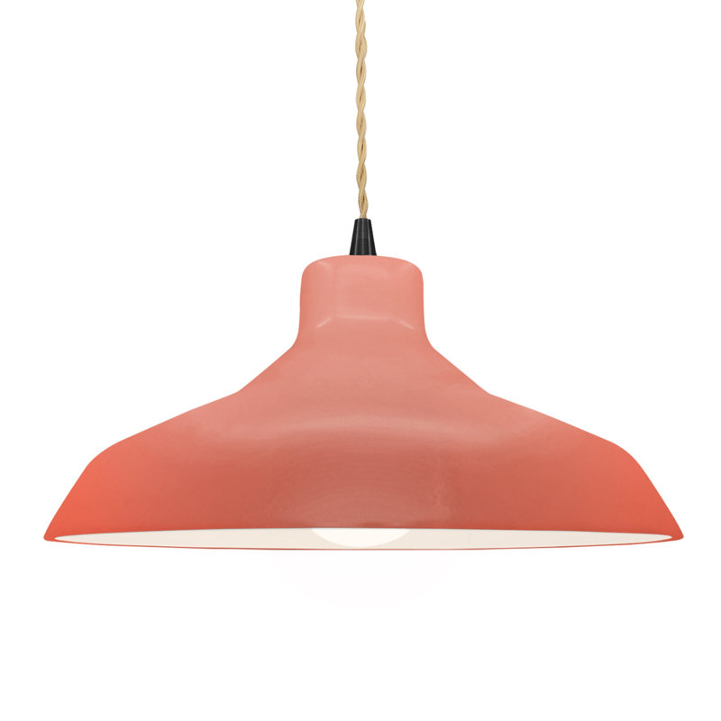 Luminaire suspendu en forme de dôme à 1 lumière Fallon, H 7,5 po x l 15,5 po x P 15,5 po, Rosé brillant, Noir mat