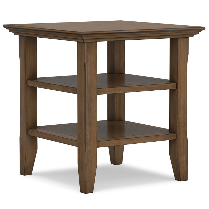 Table de bout transitionnelle en bois massif de 19 po avec 2 tablettes ouvertes Acadian, Brun naturel rustique vieilli