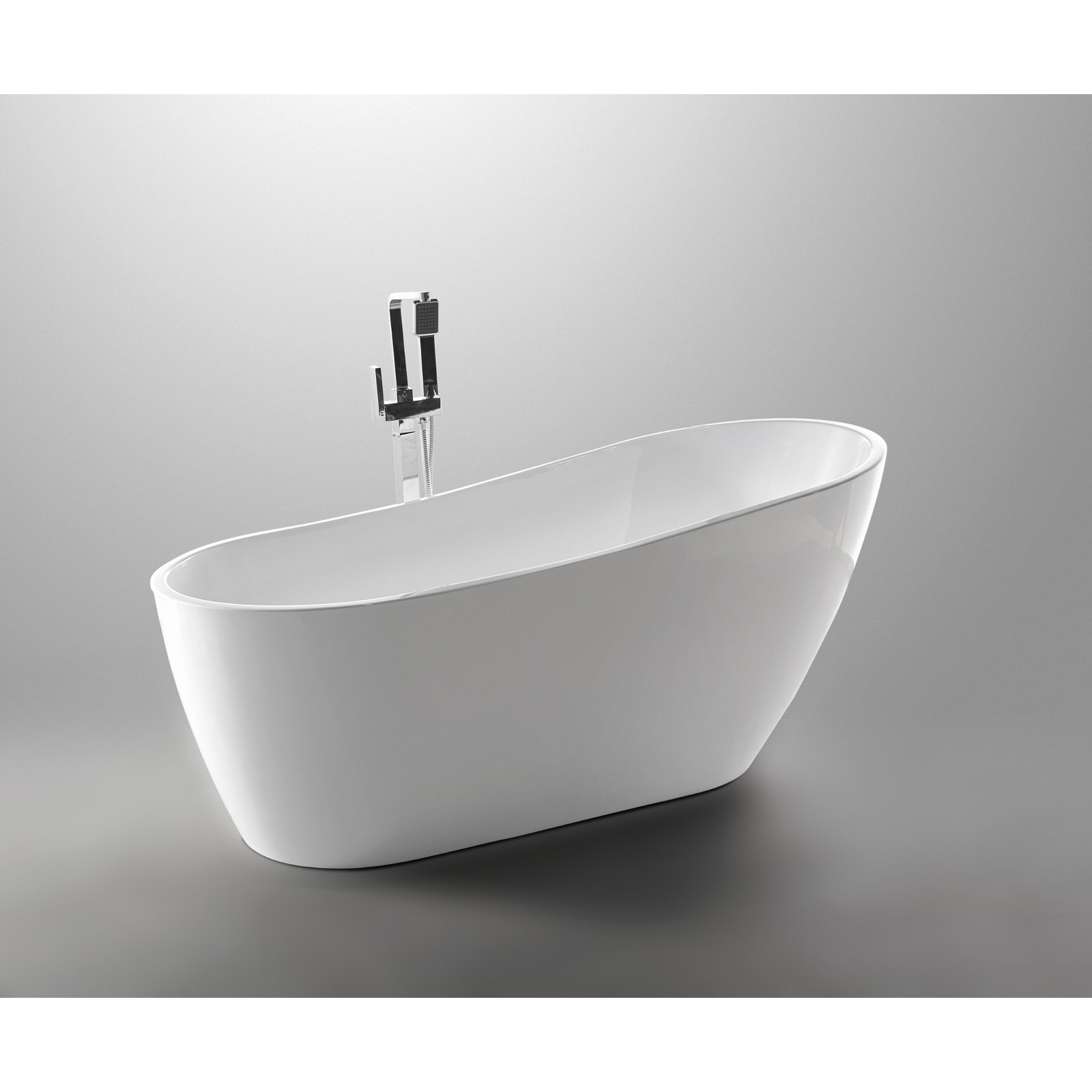 55.3" X 28.3" Freestanding Soaking Bathtub, White/Polished Chrome