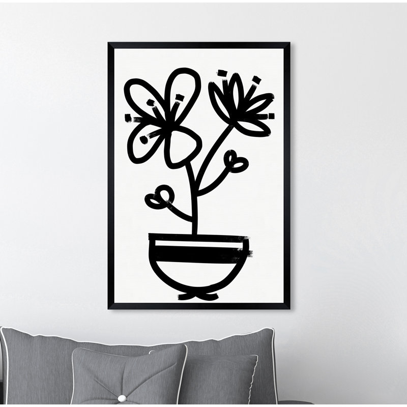 " Flowers In Bloom Floral And Botanical " Painting Print, Black Framed, 20" H x 30" W