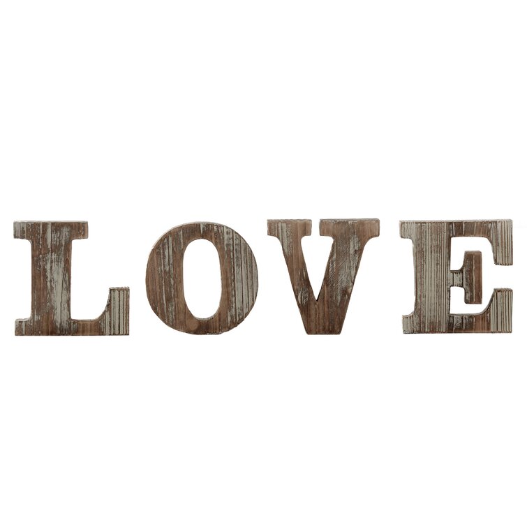 4 Piece Exposed Wood Love Block Letters Sign Wall Décor Set