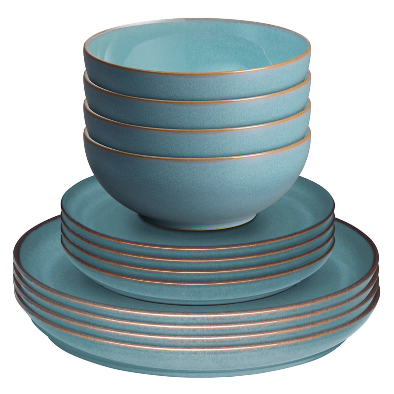 Denby Azure 12 Piece Coupe Dinnerware Set, Service for 4