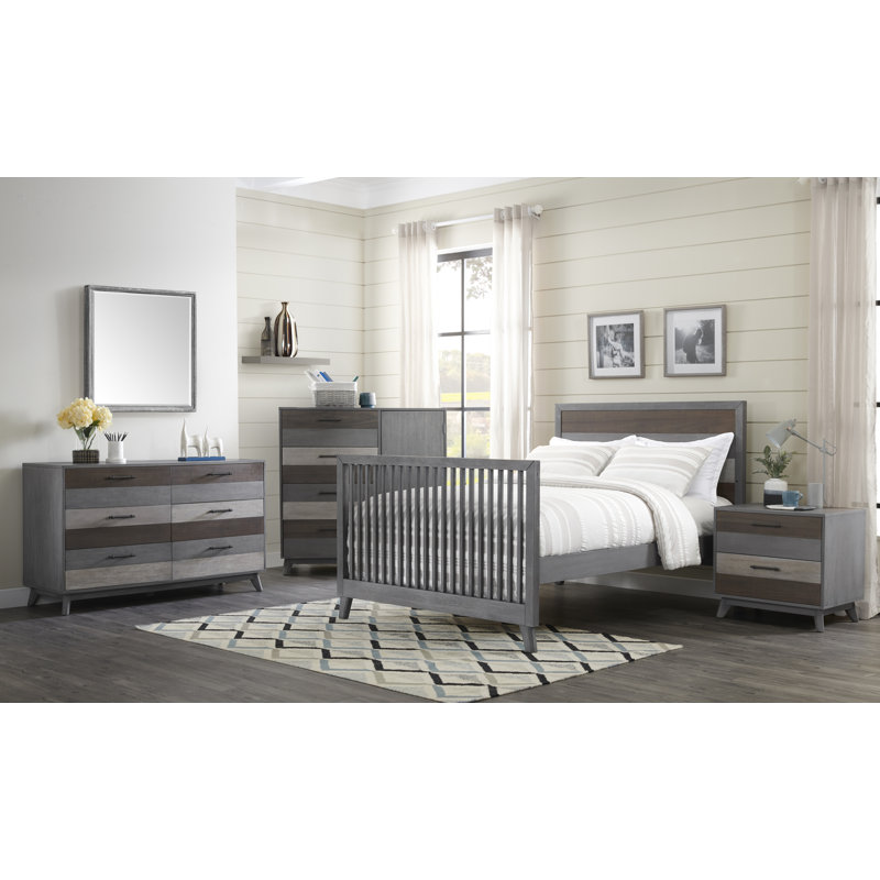 Multi-Tone Gray 2-Drawer Solid Wood Nightstand