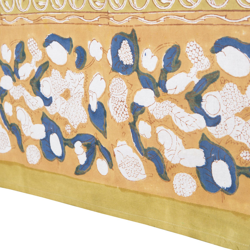 Forest Harvest Handmade Floral Tablecloth, Mustard/Blue, 142" x 71"