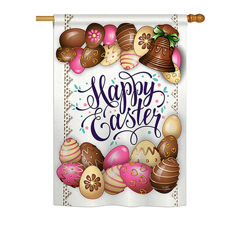 Drapeau de jardin en polyester 2 côtés doux chocolat pâques, H 40 po x l 28 po