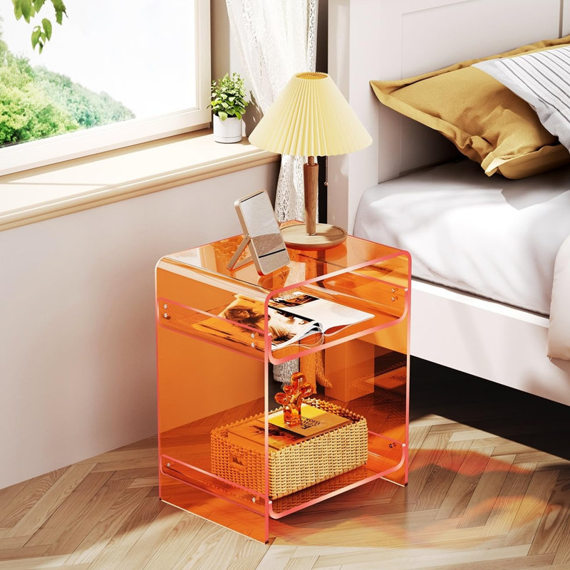Table de chevet moderne en acrylique à 3 niveaux, petite table d'appoint, tourne-disque pour salon (15,7 x 19,7 x 11,8 cm) (Orange)
