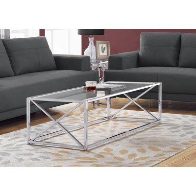 Table basse, décor, cocktail, rectangulaire, verre trempé transparent, métal chromé