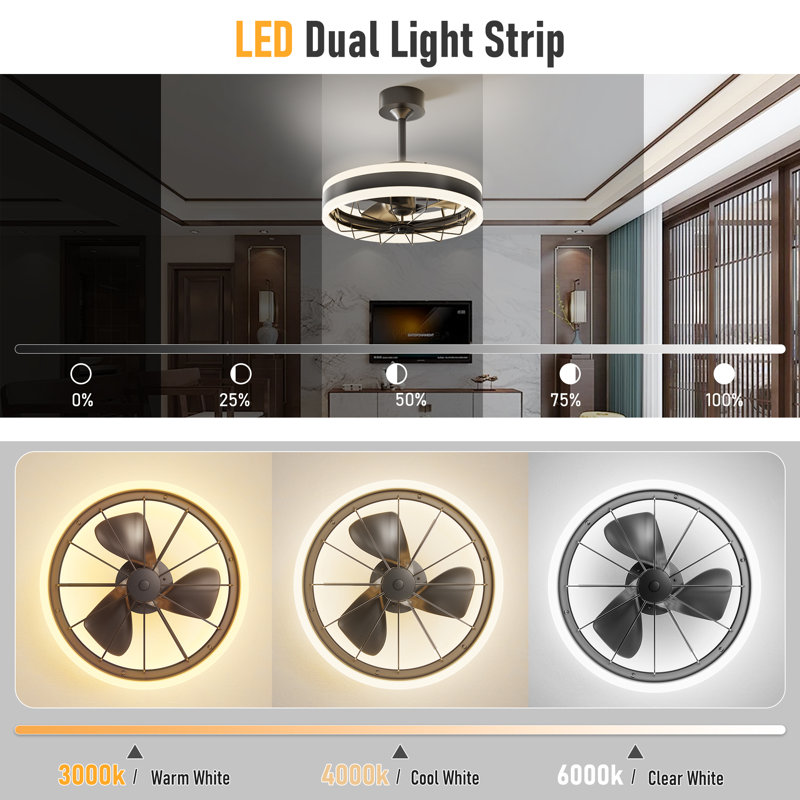 16" Dimmable LED Ceiling Fan with Remote, Low Profile Flush Mount for Bedroom, 6-Speed Reversible Motor, Black