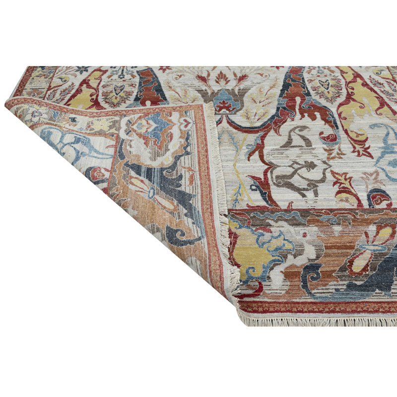 Tapis ivoire et rouille de haute qualité noué à la main, Rectangle 5' x 8'