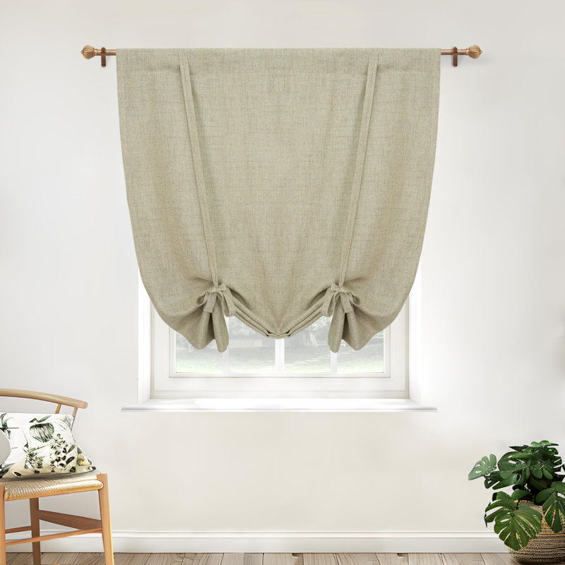 Antonino Linen Textured Blackout Tie Up Curtains Double Layer Thermal Insulated Lined Balloon Roman Shade, 45" W x 63" L