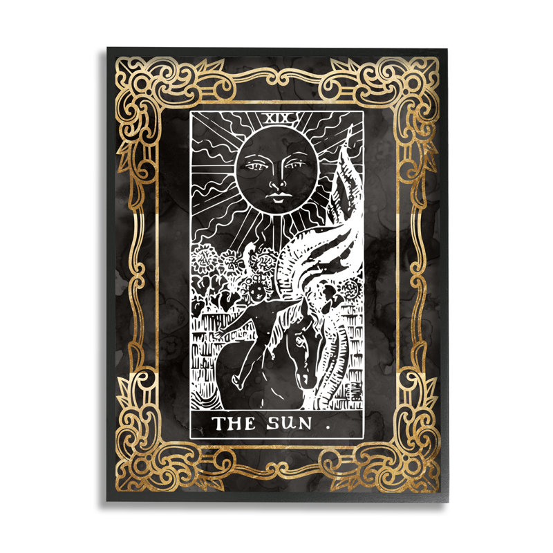 Az-288 - Motif de tarot soleil encadré, H 30 po x l 24 po x P 1,5 po, Giclée encadrée noir minuit