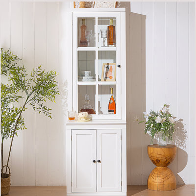 Pantry Cabinet with Glass Door and Lattice Window, Display Cabinets with Storage