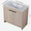 Meuble-lavabo indépendant de 36 pouces avec lavabo en céramique blanche et 2 portes d'armoire à fermeture en douceur-120855780