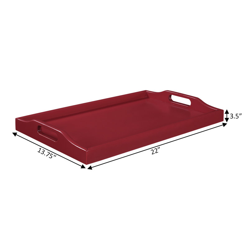 Plateau de service en bois manufacturé Conor avec poignées intégrées, Canneberge rouge, H 13,75 po x l 22 po x P 3,5 po