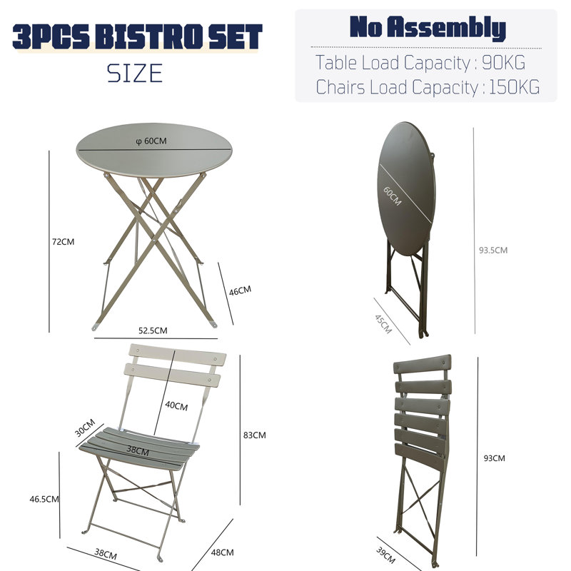 Round 3 - Piece 2 - Person 140Cm L Outdoor Bistro Set, Grey