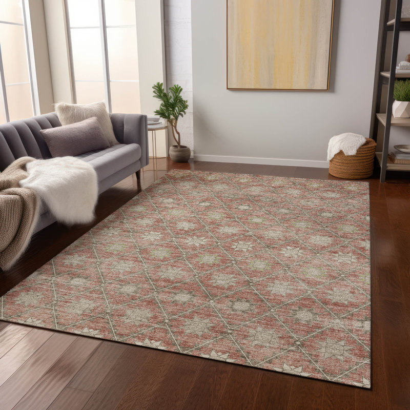 Machine Washable Indoor/Outdoor Xhevrie Terracotta Rug, Rectangle 8' x 10'