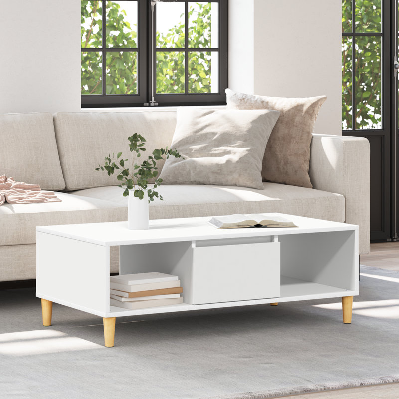 Coffee Table Engineered Wood Tables Living Room Modern Low Contemporary, White