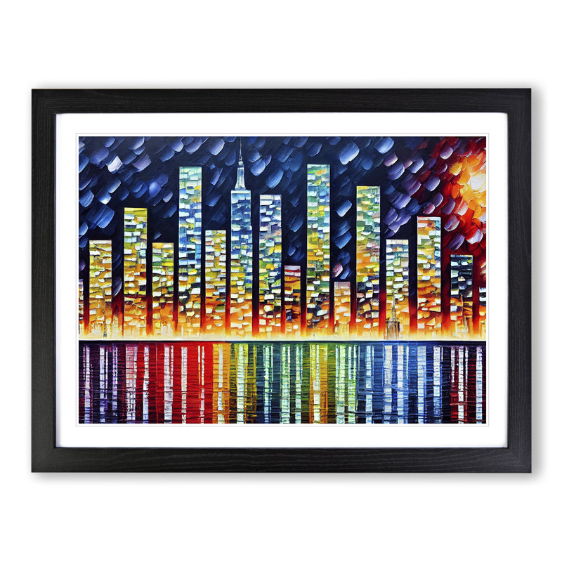 New York Painted Skyline Vol.2 - Single Picture Frame Print, Black , 25cm H x 34cm W