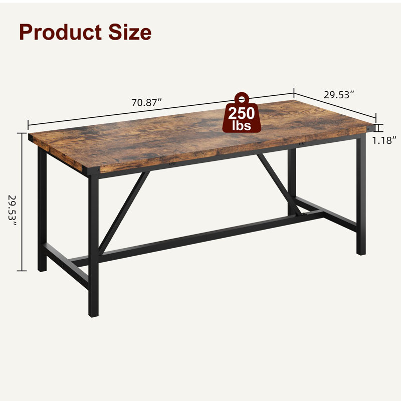 Table de salle à manger rectangulaire pour 6 à 8 personnes, 70,87 po, Brun