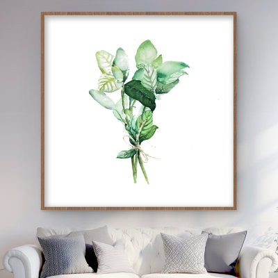 Ensemble de feuilles de basilic attachées | Impression de décor de cuisine de ferme
