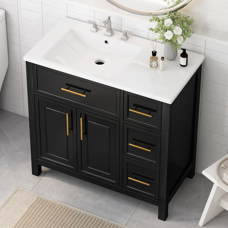 36'' Single Bathroom Vanity With Ceramic Top, Black