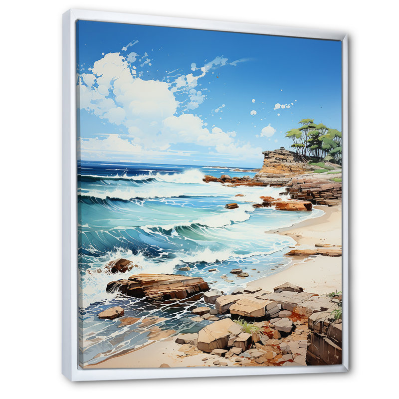 «Beach Coastal Nostalgia II», reproduction sur toile, H 40 po x l 30 po x P 1,5 po, Cadre flottant blanc