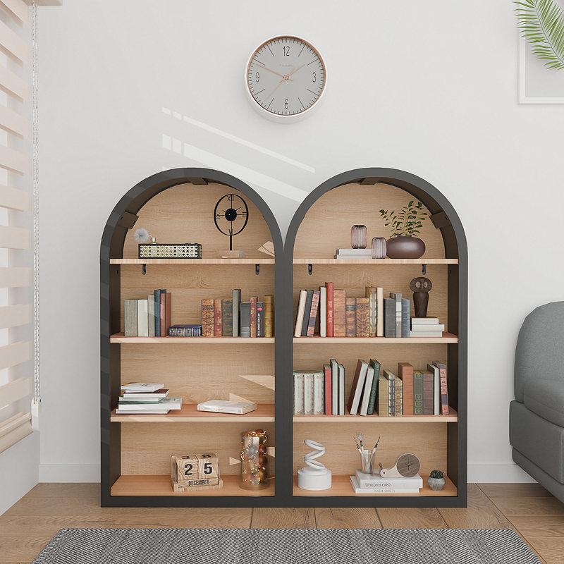 Bibliothèque arquée à 4 niveaux, bibliothèque arquée de 43 po de hauteur avec tablettes de rangement