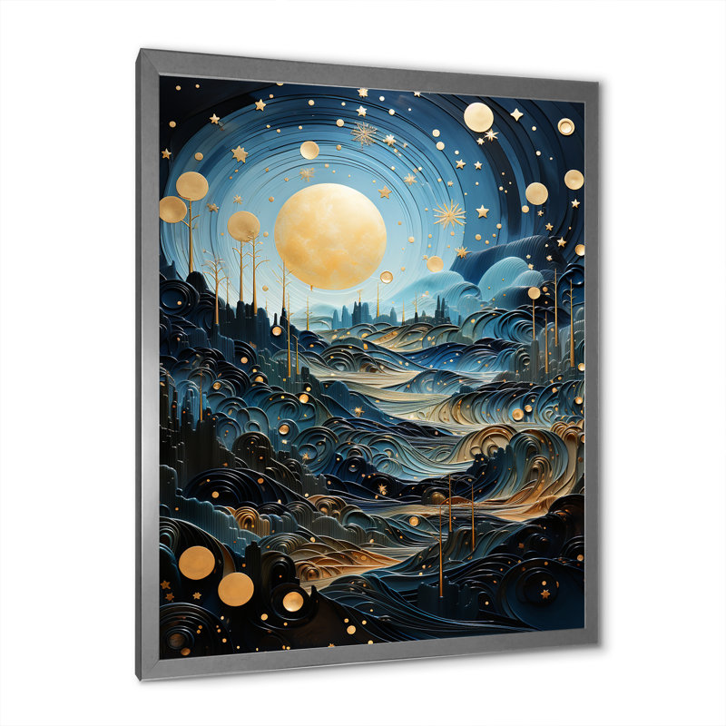 «Uranus Mirage II» sur toile, Cadre simple argenté, H 44 po x l 34 po x P 1,5 po