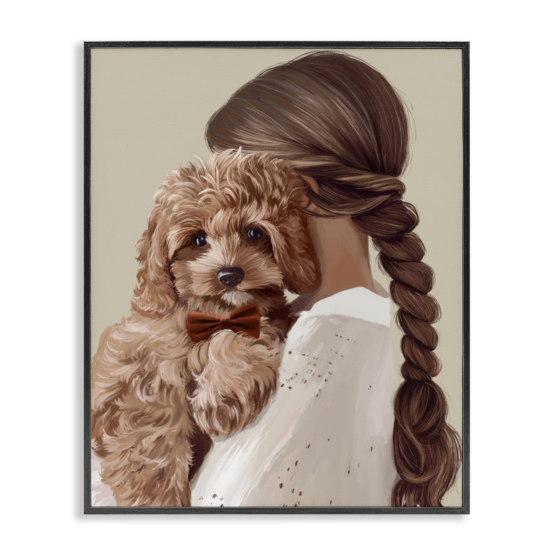 «Girl and Puppy Friendship», estampe numérique, design par Anna Lischenko, H 30 po x l 24 po, Giclée encadrée noir minuit