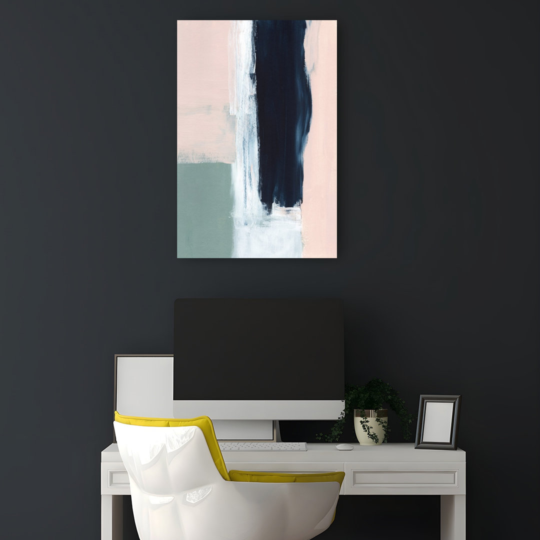 Blush Navy Abstract Abstract Contemporary Minimalist Wall Art Print
