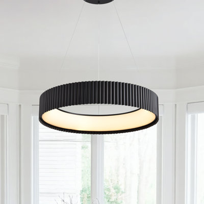 Modern Led Chandelier Black Contemporary For Living Room, Dimmable Flush Mount High Ceiling Pendant Light