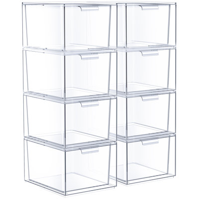  8 Pack Clear Stackable Acrylic Kitchen and Bathroom Drawer Organizers