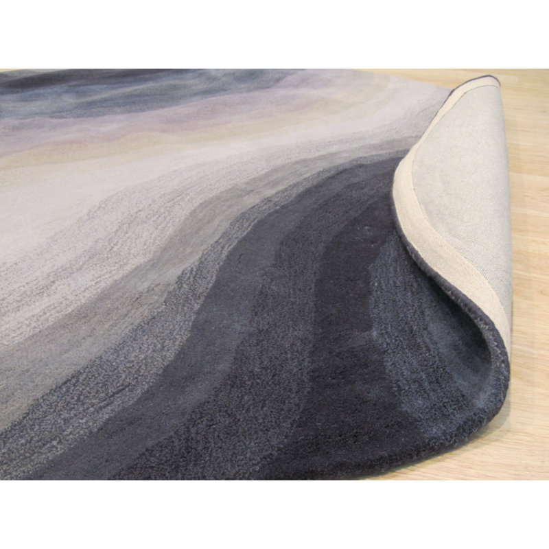 Tapis bleu abstrait en laine touffeté à la main Sinderen, Rond 9 pi 9 po