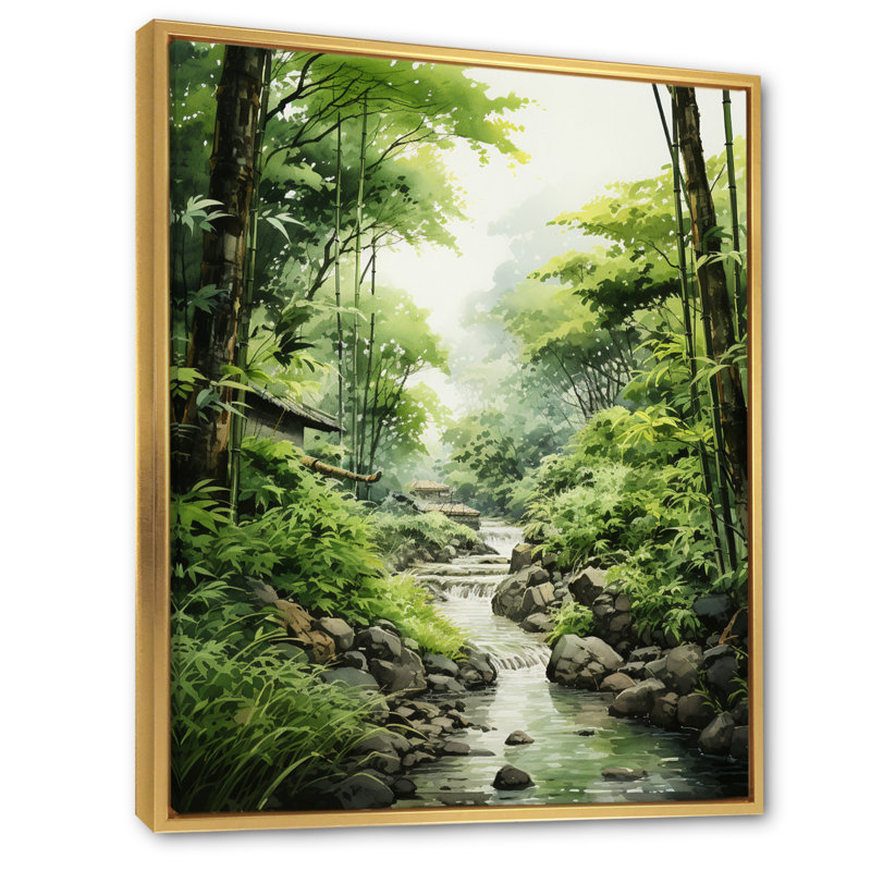 «Japon Art Misty Bamboo», reproduction sur toile, H 20 po x l 12 po x P 1 po, Cadre flottant doré