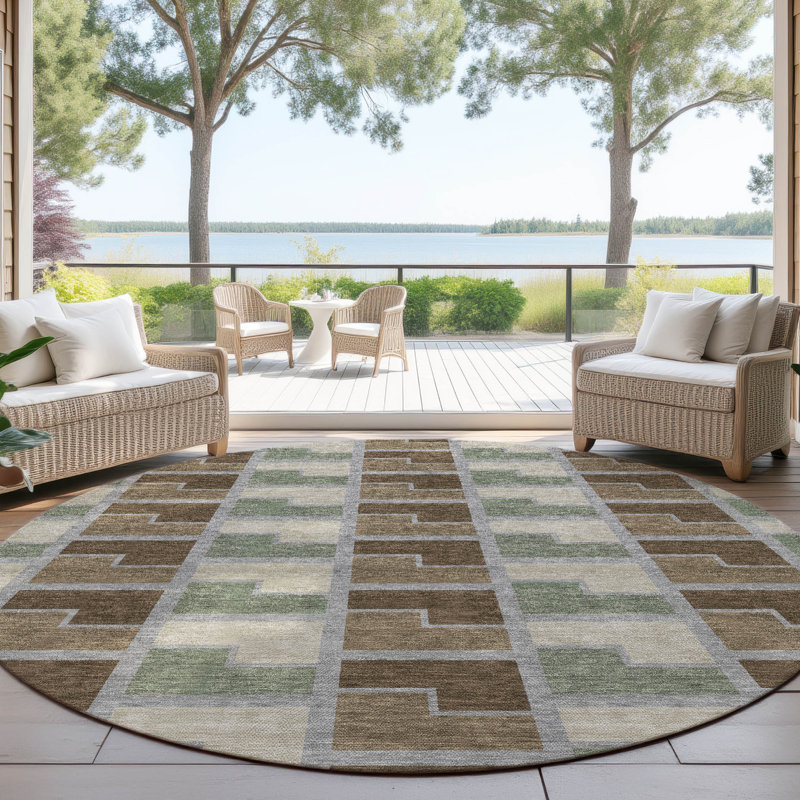 Machine Washable Indoor/Outdoor Lockway ACN2417 Geometric Rug, Round 8'