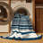 Washable Steel Blue White Striped Area Rug-725339886