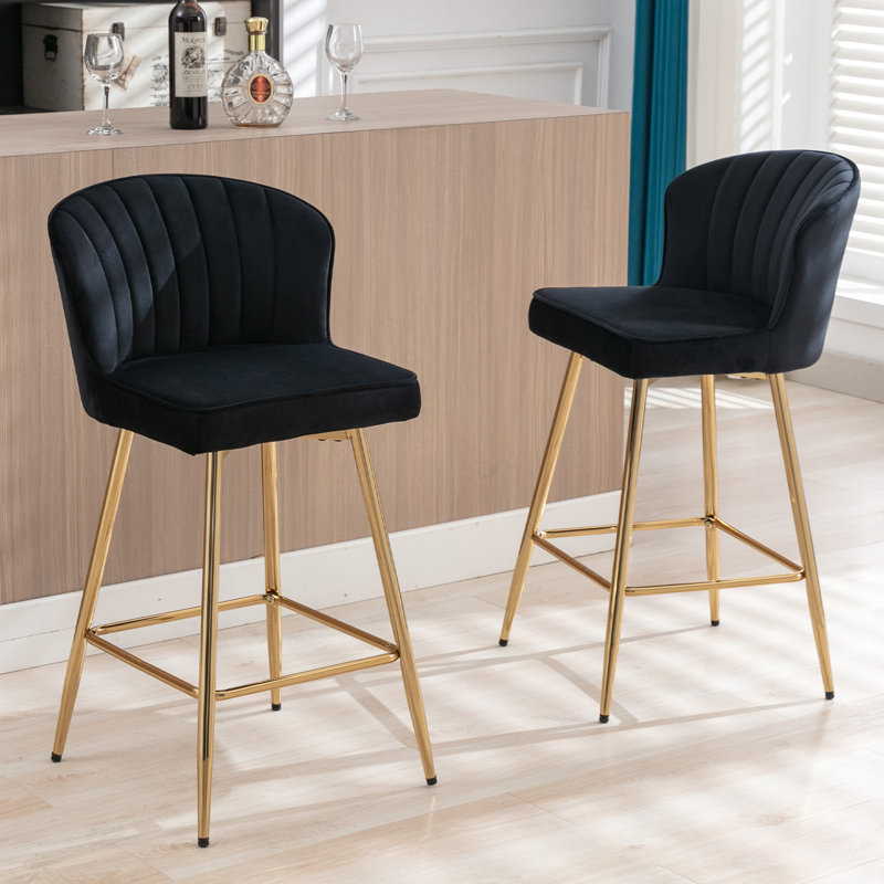 Cavill Upholstered Counter Stool with Metal Frame, Black