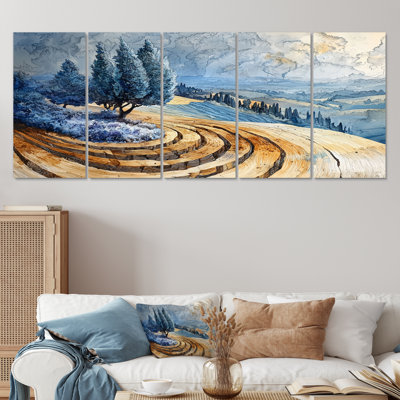 Paysage de vignobles d'hiver en France en Provence III - Art mural de vignoble - ensemble de 5 décorations murales