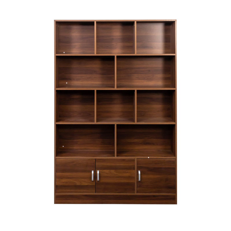 70.87" Tall 4-Tier Bookshelf with 10 Cubes & 3 Doors, Modern Cube Storage Organizer & Open Shelf Bookcase for Living Room, Office