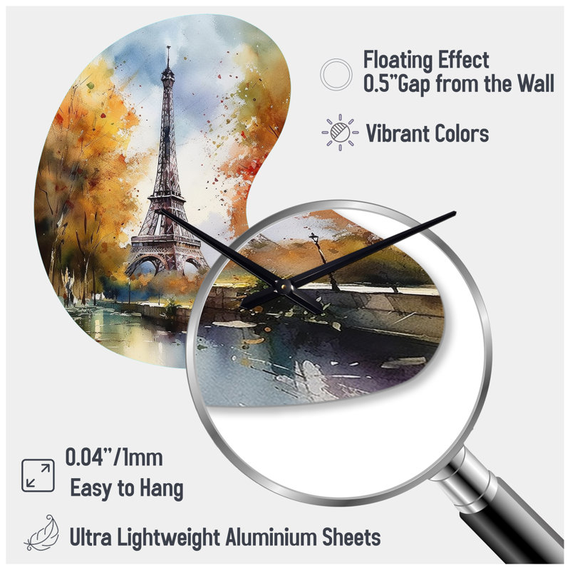 Pastel Eiffel Tower In Paris III - Boom Shape Large Paris 3D Wall Clock, Small