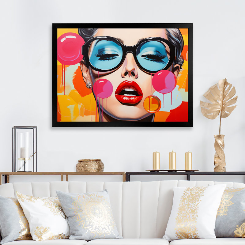 Décoration murale Pop Art Bubble Retro Portrait II - People, H 24 po x l 32 po x P 1 po, Cadre photo noir