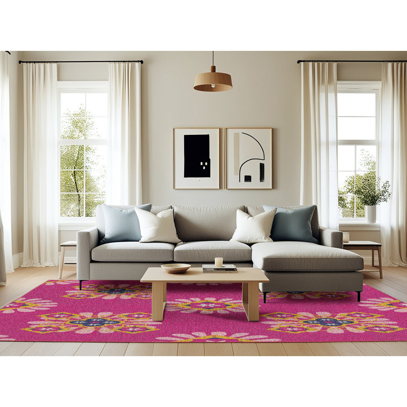Tapis rouge/brun tissé à la machine, Rectangle 6 pi x 9 pi