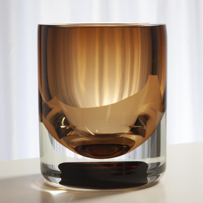 Thick Cylinder Vase-Amber Tobacco, 12.5" H x 7" W x 7" D