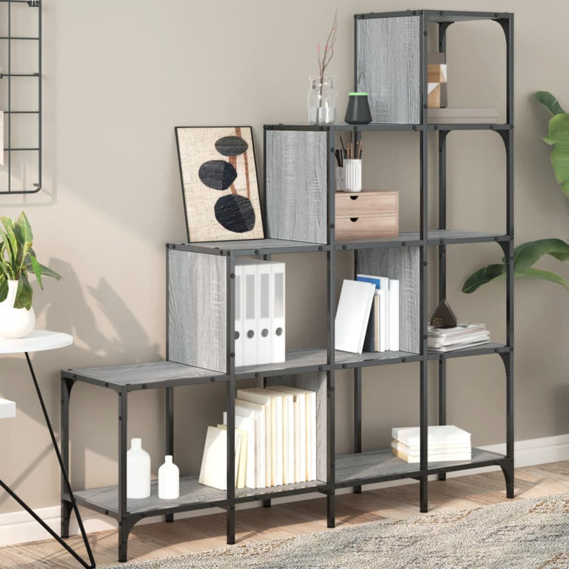 Godalming 132cm H x 122cm W Metal Step Bookcase, Grey Sonoma
