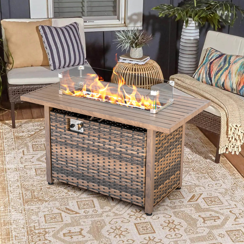 43inch Outdoor Propane Gas Fire Pit Table 50,000 Btu With Wind Guard