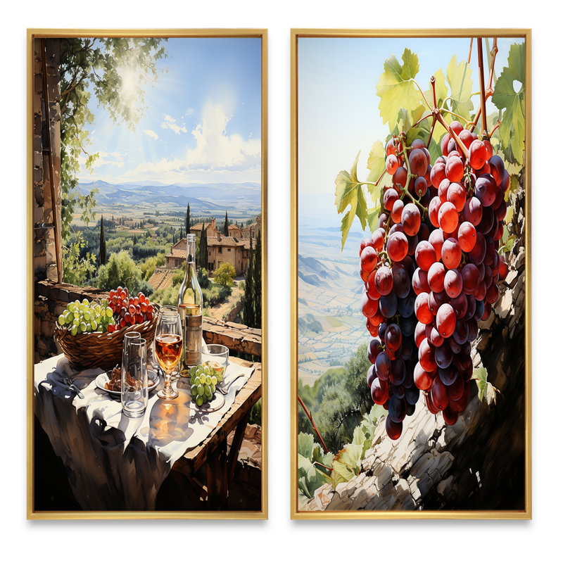 «Vineyard Rendezvous In Rioja», 2 pièces, Encadrement doré, H 32 po x l 32 po