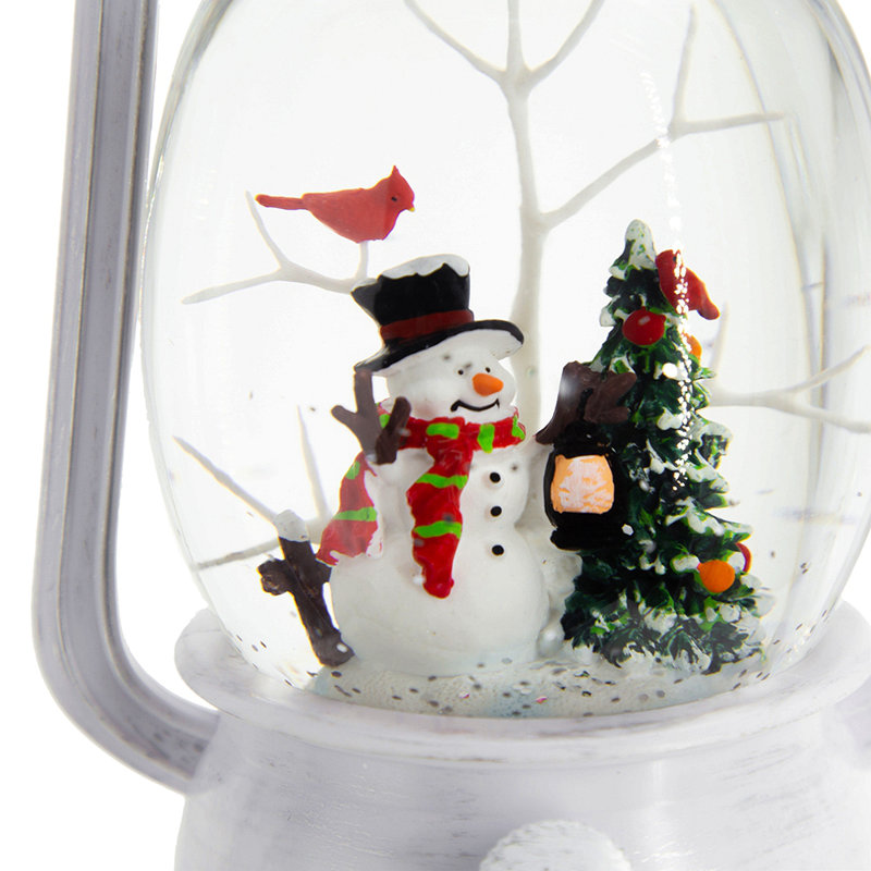 Christmas Plastic/Resin White Lantern With Snowman & Tree Led/Water Spinning/6 Hours Timer, 3*Aa Batteries Required