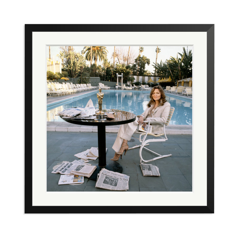 Faye Dunaway Sits By The Pool, 25" H x 25" W, Black