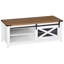 Table basse, table basse avec rangement et porte de grange coulissante pour salon Alsacia