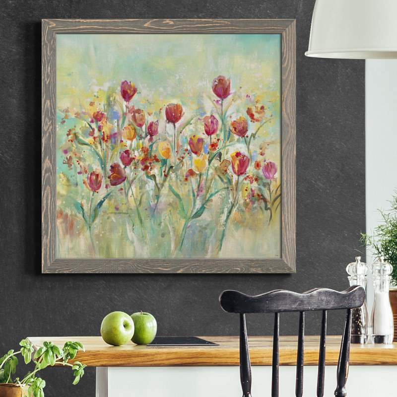 Tulipes d'été - Toile encadrée de qualité supérieure - prête à être accrochée, H 27,5 po x l 27,5 po x P 1,5 po, Encadré gris